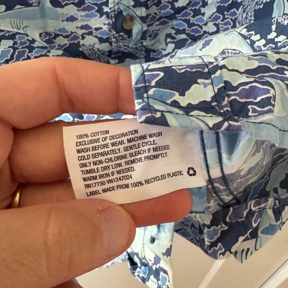 Vineyard Vines x Target Button Down Shirt Boys XL Blue Shark Fish Cruise Preppy - Picture 4 of 8